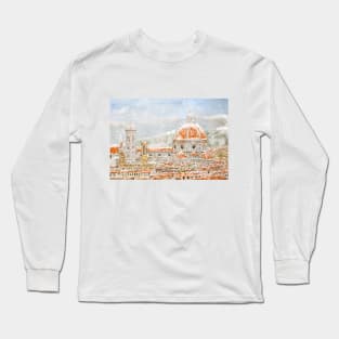 Snowy day of Italy Florence Cathedral Duomo watercolor painting Long Sleeve T-Shirt